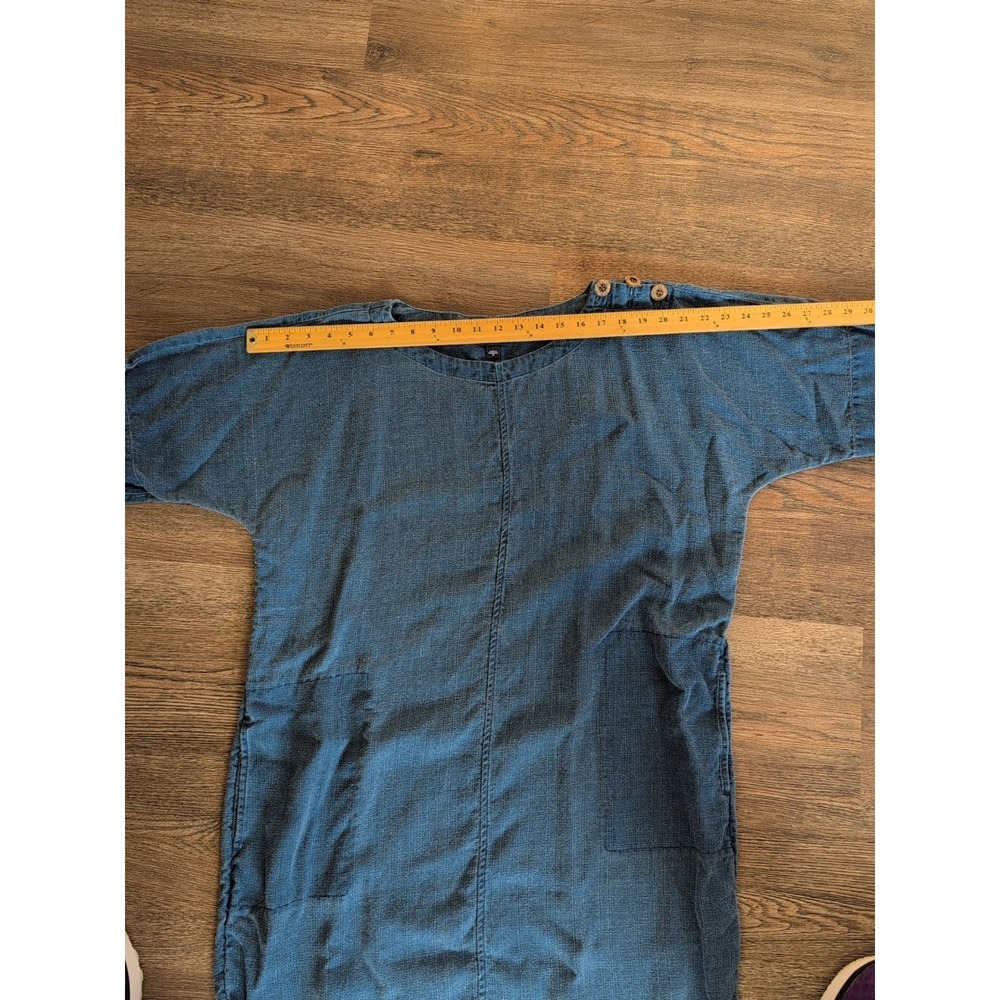 Pure Jill Indigo Blue Linen Blend Shift Dress Short Sleeve Button Shoulder M - Picture 10 of 16